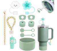 Accessori per Tazze per Stanley Cup 30oz 40oz Tumbler con Manico, Incluso Cinturino per Maniglia per Bottiglia d'Acqua, Stivale, Ciondoli Portachiavi, Tappo di Copertura per Cannucc (Verde)