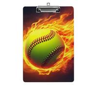 Accessori per ufficio e scrivania alla moda Graziosa cartellina in acrilico con clip a basso profilo, palla da baseball, softball e fiamma di fuoco