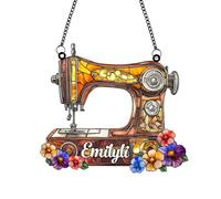 Accessori personalizzati per amanti del cucito Ornamento Regali Nome personalizzato Macchina da cucire retrò Acrilico Suncatcher Negozio di sartoria Cuci Decorazione della stanza Regali Personalizzato