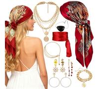 Accessori Pirata Donna, Pirate Costume Woman-Foulard, Benda Sull'Occhio Da Piratas, Catena per La Vita, Accessori per Capelli, Orecchini, Costume Pirata Donna per Halloween Carnevale e Feste a Tema