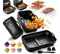 Accessori Set Friggitrice ad Aria per COSORI 10L Doppio Cestello, 14 Pezzi | Pieghevole Teglia Silicone Air Fryer, Griglia, Stampo Muffin per Friggitrice ad Aria per Ninja Foodi FlexDrawer AF500EU 10,4L
