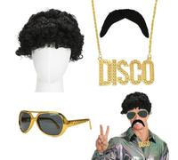 Accessori Uomo Anni 70 80, Parrucca Afro, Parrucca Hippie, Costumi Hippie Parrucche Uomo per Feste in Costume, Cosplay(Nero)