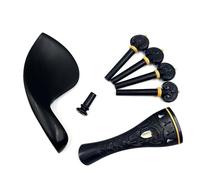 accessori violino Motivi marroni intagliati in ebano 1 set Cordiera 4/4+pioli+puntali+mentoniera/supporto mentoniera(Color:Ebony)