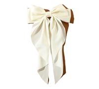 Accessories Hair Clips For Women Girls Big Bowknot Solid Satin Long Ribbon Bows Spring Clamp Barette Cheveux Femme(Beige)