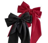 Accessories Hair Clips For Women Girls Big Bowknot Solid Satin Long Ribbon Bows Spring Clamp Barette Cheveux Femme(Set1)