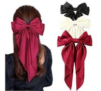 Accessories Hair Clips For Women Girls Big Bowknot Solid Satin Long Ribbon Bows Spring Clamp Barette Cheveux Femme(S5-3PCS)