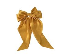 Accessories Hair Clips For Women Girls Big Bowknot Solid Satin Long Ribbon Bows Spring Clamp Barette Cheveux Femme(Yellow)