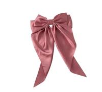 Accessories Hair Clips For Women Girls Big Bowknot Solid Satin Long Ribbon Bows Spring Clamp Barette Cheveux Femme(Pink)