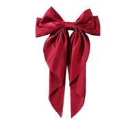 Accessories Hair Clips For Women Girls Big Bowknot Solid Satin Long Ribbon Bows Spring Clamp Barette Cheveux Femme(Red)