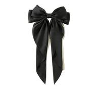 Accessories Hair Clips For Women Girls Big Bowknot Solid Satin Long Ribbon Bows Spring Clamp Barette Cheveux Femme(Black)