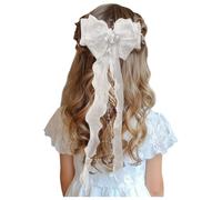 Accessorio Capelli Prima Comunione Bambina - Ghirlanda Fiori Bianchi con Perle e Nastro Organza per Cresima, Comunione, Battesimo o Damigella d'Onore