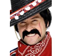 Accessorio Da Costume Elegante Per Uomo Messicano Tash Nero Bandito Con Baffi