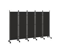 Outsunny Paravento Pieghevole da Interno a 5 Pannelli con 12 Ruote, Nero