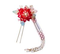 Accessorio for capelli da sposa cinese, forcine e fermagli for capelli con fiori rossi, perle, pendenti, forchette for capelli, accessori for chignon da donna, come da esposizione, copricapo cinese