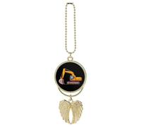 Accessorio per appendere lo specchietto retrovisore dell'auto con escavatore dei cartoni animati, ciondolo con ali d'angelo, ornamento portafortuna per interni auto