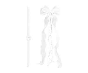Accessorio per capelli con nastro in organza per la comunione | Cerchietto per capelli con perle per cerimonia nuziale, festa, compleanno, evento speciale, chiesa, battesimo, cena formale