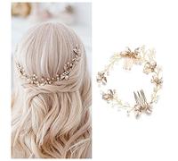 Accessorio per capelli da sposa con foglie dorate, con perle e cristalli, accessorio per capelli vintage da sposa per donne e ragazze