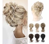 Accessorio per chignon disordinato, elastico per chignon, da donna, sintetico, accessorio per chignon, biondo cenere con riflessi