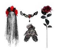Accessorio per costume del Giorno dei Morti | Elegante set di velo e copricapo per donne e adulti | Vestito cosplay di Halloween con viso da sposa gotico per feste in maschera, spettacoli teatrali, fe