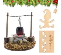 Accessorio per gnomo di Natale, focolare con vaso da appendere, mini falò con LED, impronte di gnomo, stencil fai da te, decorazione natalizia falò, presepe Natale