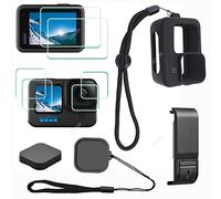 Accessorio per GoPro Hero 12 11 10 9 Hero12 Hero11 Hero10 Hero9 Nero, ULBTER Lens Screen Protector + Porta Batteria Antipolvere+Custodia in Gomma + Cordino + Copriobiettivo + Custodia Protettiva