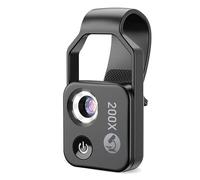 Accessorio per microscopio per cellulare 200X con obiettivo CPL, Mini microscopio digitale portatile con luce a LED/Clip universale