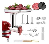 Accessorio Tritacarne per KitchenAid Robot da Cucina, Accessorio Tritacarne in Acciaio Inossidabile Include Insaccatrice, Spazzola per la Pulizia, Set Affettatrice/Sminuzzatrice per KitchenAid