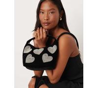 Accessorize - Borsa a mano nera in velluto con cuori-Nero No Size