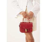Accessorize - Borsa a tracolla rossa effetto coccodrillo con manico superiore in bambù-Rosso No Size