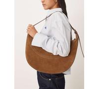 Accessorize - Borsa da spalla arrotondata color cuoio in pelle scamosciata-Marrone No Size