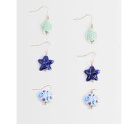 Accessorize - Confezione da 3 orecchini a cerchio in ceramica blu No Size