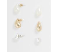 Accessorize - Confezione da 3 paia di orecchini piccoli a goccia color oro con perle No Size