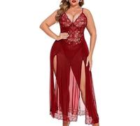 Accessorize Kingdom Maxi babydoll da donna in pizzo ricamato, perfetto per biancheria da notte speciale luna di miele, Bordeaux, Taglia unica