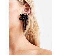 Accessorize - Orecchini appariscenti neri a forma di fiore con perline-Nero No Size