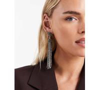 Accessorize - Orecchini pendenti lunghi color peltro con nappe di perline-Grigio No Size