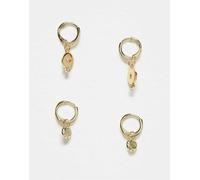 Accessorize - Z - Confezione da 2 paia di orecchini a cerchio dorati con pietra pendente-Oro No Size