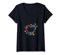 Accettare i Miei difetti: Cuore di Amore per sé ispiratore Maglietta con Collo a V, Donna, Nero, S