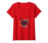 Accettare i Miei difetti: Cuore di Amore per sé ispiratore Maglietta con Collo a V, Donna, Rosso, L