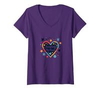 Accettare i Miei difetti: Cuore di Amore per sé ispiratore Maglietta con Collo a V, Donna, Viola, S
