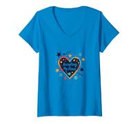 Accettare i Miei difetti: Cuore di Amore per sé ispiratore Maglietta con Collo a V, Donna, Zaffiro, M