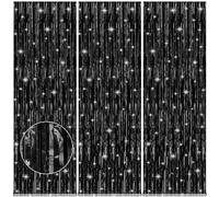 Accevo 3 Pezzi Nero Tinsel Tenda del Partito Decorazioni 1x2.5M Serpenti Nero per Decorazione di Compleanno Tende di Sfondo Lucide, Tenda Glitter Nera Come Decorazione di Halloween Graduazione Decor.