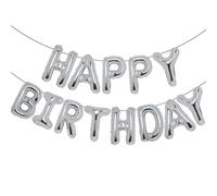 Accevo Palloncino in argento con scritta "Happy Birthday", 40,6 cm, in lamina di mylar, con lettere e scritta "Happy Birthday", per bambini, adulti, ragazzi, ragazze, segno di buon compleanno