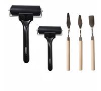 Accfore 2 Pack Brayer gomma morbida con 3 spatole, rullo di colla di gomma per stampa inchiostro vernice blocco stampaggio incollaggio carta da parati e arti e mestieri, 2,4 pollici e 4 pollici, nero