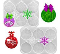 Accfore - 2 stampi rotondi in silicone per ciondoli natalizi in resina epossidica, ornamenti per albero di Natale, decorazioni fai da te per la casa