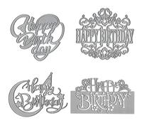 Accfore 4 fustelle con scritta "Happy Birthday" per la creazione di biglietti, stencil fai da te, strumento per goffratura, scrapbooking