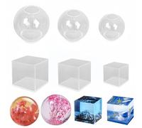 Accfore 6 stampi in resina a forma di sfera e cubo, in silicone trasparente, per fai da te, senza cuciture, per sfere di cristallo, candele, sapone, bombe da bagno e decorazione della casa (3 sfere +