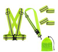 Accfore Reflective Vest Running Gear Set,with 1 Reflective Vest&4 Reflector Armbands&1 Reflective Sash,High Visibility Adjustable Safety VES for Night Cycling,Hiking, Jogging,Dog Walking (Green)