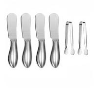 Accfore Set di 6 coltelli per spalmare formaggio e burro, mini pinze da portata, coltelli multiuso in acciaio inox (argento)
