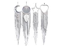 Acchiappasogni 4 pezzi/set Macrame Dream Catcher Moon Star rotondo a forma di cuore ornamento da appendere alla parete for la casa(Beige)