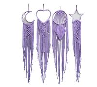 Acchiappasogni 4 pezzi/set Macrame Dream Catcher Moon Star rotondo a forma di cuore ornamento da appendere alla parete for la casa(Purple)